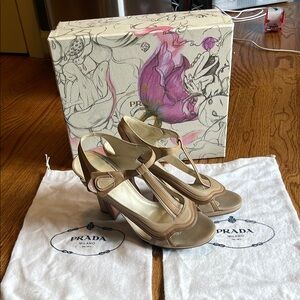 Prada fairy 2008 rare Women's Tan Leather Heels